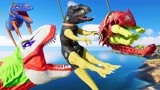 侏罗纪世界恐龙争霸战：小丑霸王龙、蝙蝠侠霸王龙和甲龙恐龙战斗