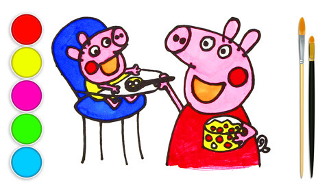 鼠宝简笔画 第40集 猪妈妈喂小猪乔治喝汤: 猪妈妈喂小猪乔治喝汤