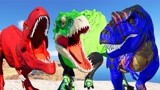 侏罗纪世界恐龙争霸战：蓝色霸王龙vs红色巨蜥，绿色灯笼霸王龙