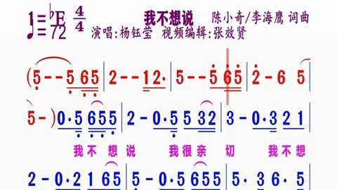 杨钰莹演唱的《我不想说》动态简谱