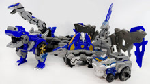 全新百兽总动员恐龙战队变形汽车玩具开箱：4种恐龙变身1个机器人